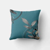 ターコイズ&グレーシンプル水の色葉の クッション (裏面)