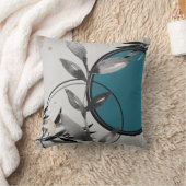 ターコイズ&グレーゼンウォーター葉カラー クッション (ブランケット)