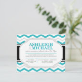 ターコイズ & グレー チェブロン 結婚式の披露宴のみ 招待状 (スタンド正面)