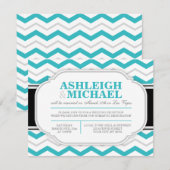 ターコイズ & グレー チェブロン 結婚式の披露宴のみ 招待状 (正面/裏面)
