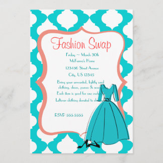 ターコイズ&コーラルファッションスワップ 招待状