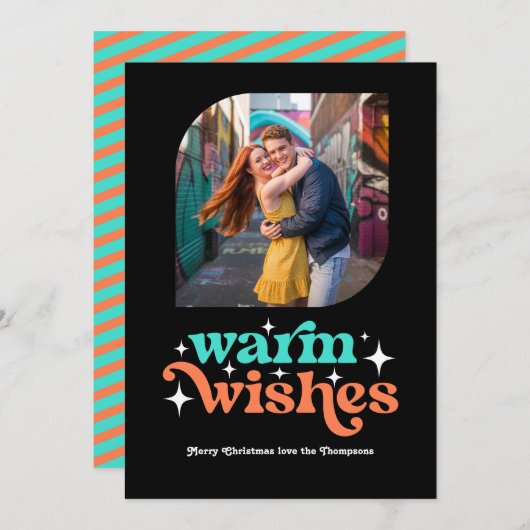 ターコイズ&コーラル モダン レトロ クリスマス フォト (正面/裏面)