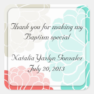 ターコイズ&コーラル《植物》百日草フラワーステッカー スクエアシール