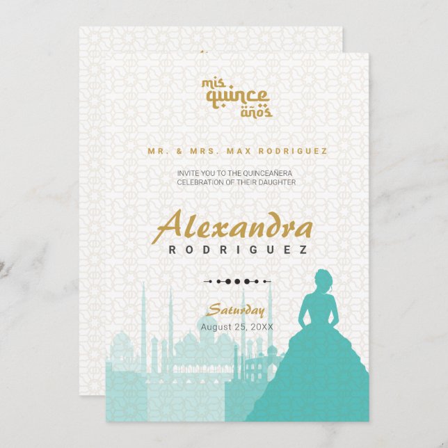 ターコイズ＆ゴールドのアラビアンクイーンセニエラ写真 (正面/裏面)