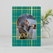 ターコイズ＆ゴールドのギンガムチェックのクリスマスホリデー写真 箔シーズンカード (立ち正面)