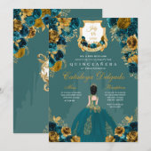 ターコイズ＆ゴールドのプリンセス城 キンセアニエラ 招待状 (正面/裏面)