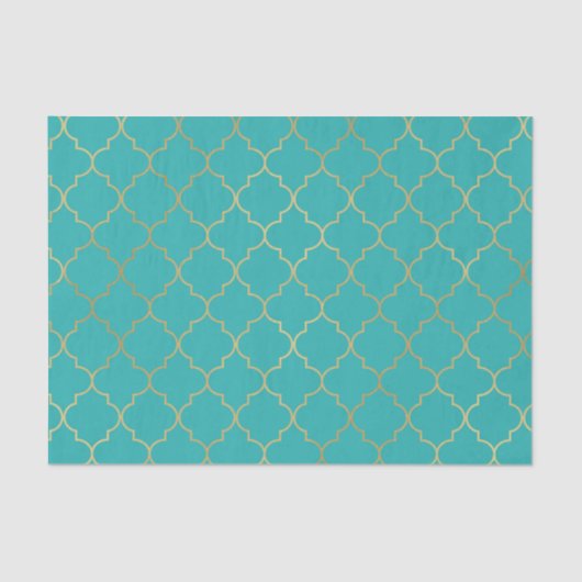 ターコイズ＆ゴールドの四葉の紋様パーティー 薄葉紙 (正面)