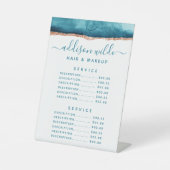 ターコイズ&ゴールドの水彩サービスプライス 台座サイン (正面)