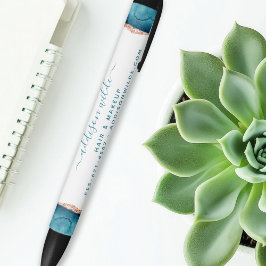 ターコイズ&ゴールドの水彩ビジネス ブラック インク ペン