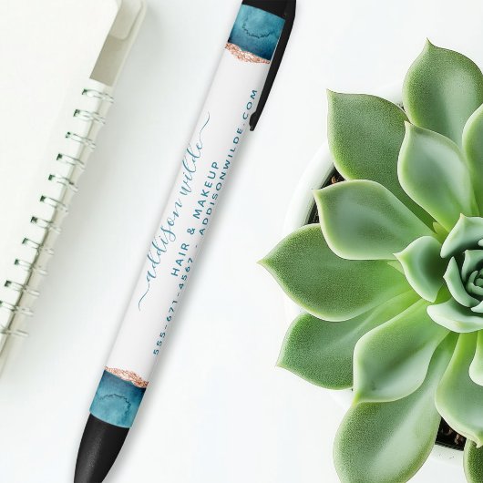 ターコイズ＆ゴールドの水彩ビジネス ブラック インク ペン