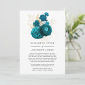 ターコイズ&ゴールドの花のウェディング縮小ゲストリスト 案内状 (スタンド正面)