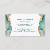 ターコイズ＆ゴールドの豪華な水彩デザイン 名刺 (裏面)