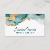 ターコイズ＆ゴールドの豪華な水彩デザイン 名刺 (正面)