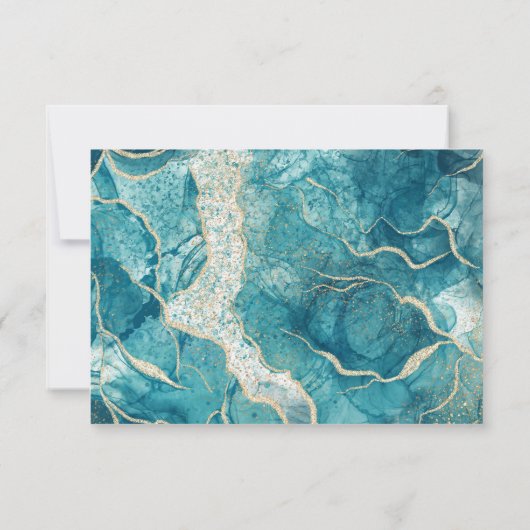ターコイズ ゴールド アゲート モダン ウェディング 出欠カード (裏面)