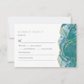 ターコイズ ゴールド アゲート モダン ウェディング QR コード 出欠カード (正面)