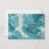 ターコイズ ゴールド アゲート モダン ウェディング QR コード 出欠カード (裏面)