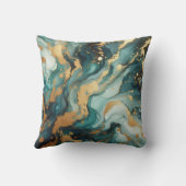 ターコイズ + ゴールド アルコールインク 大理石柄 クッション (裏面)