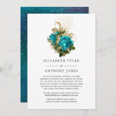 ターコイズ&ゴールド フラワー 縮小 ウェディング ゲストリスト 案内状 (正面/裏面)