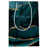 ターコイズ、ゴールド、ブラックのアゲートに名前をDIY ティール ゴールド & ブラック アゲート ミディアムペーパーバッグ (正面)