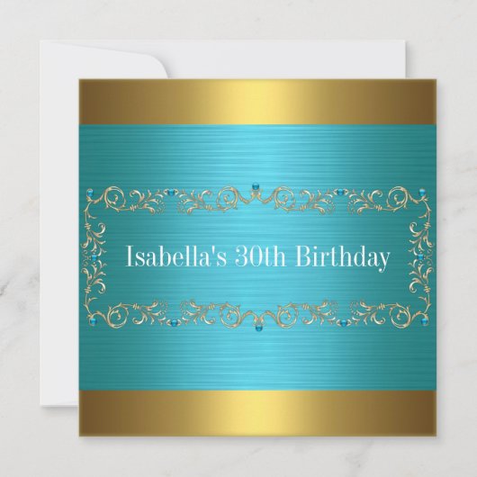 ターコイズ ゴールド ブロンズ ジュエル 誕生日 イベント 2 招待状 (正面)