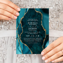 ターコイズ＆ゴールド マーブルアゲート 結婚式招待状