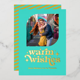 ターコイズ＆ゴールド モダン レトロ クリスマス フォト 箔シーズンカード