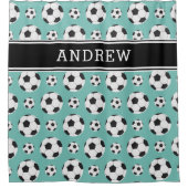 ターコイズ サッカー ボール パターン キッズ 男の子 女の子 プレーヤー名 シャワーカーテン (正面)