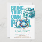 ターコイズ サマー パーティー BYO プール 水彩画 招待状 (正面)