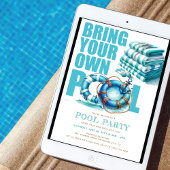 ターコイズ サマー パーティー BYO プール 水彩 招待状