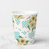 ターコイズ サンキライ チェック柄 ブライダルシャワー 紙コップ (裏面)