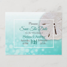 ターコイズ サンドダラー テーマの結婚式 Save the Date 案内ポストカード
