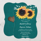 ターコイズ サンフラワー バルコニー ハート イルミネーション ウェディング 招待状 (正面/裏面)
