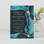 ターコイズ＆シルバーのフェイクグリッターアゲートの結婚式 招待状 (スタンド正面)