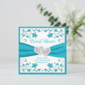 ターコイズ、シルバーのラブハート ブライダルシャワー 招待状 (スタンド正面)