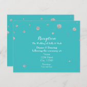ターコイズ&シルバーグリッターウェディングレセプションカード 招待状 (正面/裏面)