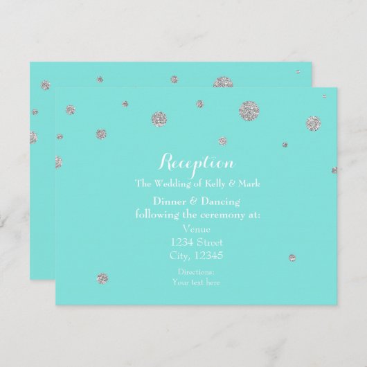 ターコイズ＆シルバーグリッターコンフェッティレセプション エンクロージャーカード (正面/裏面)