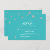 ターコイズ&シルバーグリッターRSVPの結婚カード 出欠カード (正面/裏面)