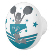 ターコイズ＆シルバースターズ チア チアリーディングガール セラミックノブ (右)