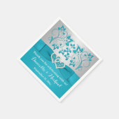 ターコイズ、シルバーフローラ、ハート紙ナプキンス スタンダードカクテルナプキン (角)