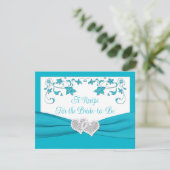 ターコイズ、シルバーラブハートブライダルレシピカード 招待状 (スタンド正面)