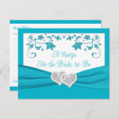 ターコイズ、シルバーラブハートブライダルレシピカード 招待状 (正面/裏面)