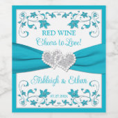 ターコイズ、シルバーラブハート結婚ズ飲料 ワインラベル (シングルラベル)
