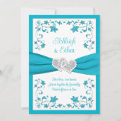 ターコイズ、シルバーラブハート結婚式招待状 招待状 (正面)