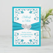 ターコイズ、シルバーラブハート結婚式招待状 招待状 (スタンド正面)