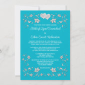 ターコイズ、シルバーラブハート結婚式招待状 招待状 (裏面)
