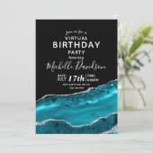ターコイズ&シルバー アゲート バーチャル誕生日招待状 招待状 (スタンド正面)