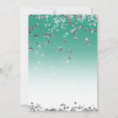 ターコイズ & シルバー グリッター グラム ドレス ブライダル シャワー 招待状 (裏面)