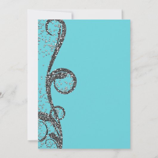 ターコイズ シルバー グリッター スワール スイート 16 誕生日パーティー 招待状 (裏面)