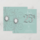 ターコイズ シルバー ダイヤモンド 25 25歳の誕生日パーティー 招待状 (正面/裏面)