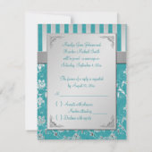 ターコイズ&シルバー フローラル ヴィネ RSVP カード (裏面)